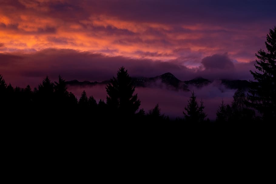 landscape, twilight, sky, trees, lighting, abendstimmung, clouds HD wallpaper