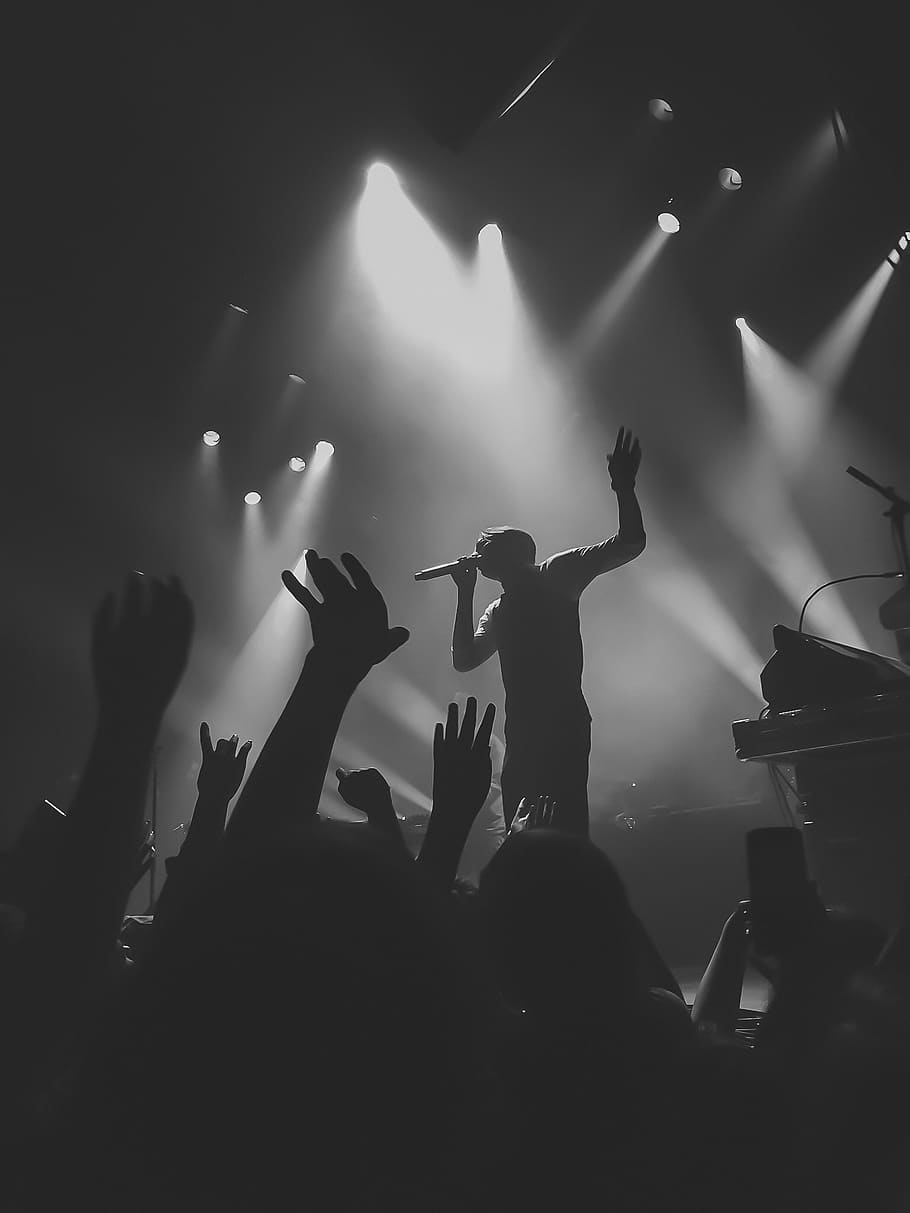 HD wallpaper: musician sing on stage, silhouette, crowd, concert, gig,  people | Wallpaper Flare