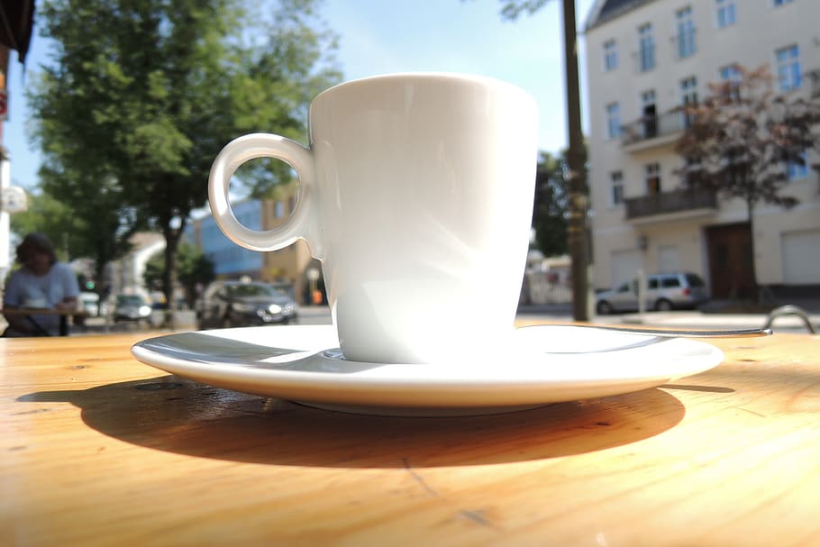 coffee, cup, summer, day, cafe, street, berlin, trees, table HD wallpaper