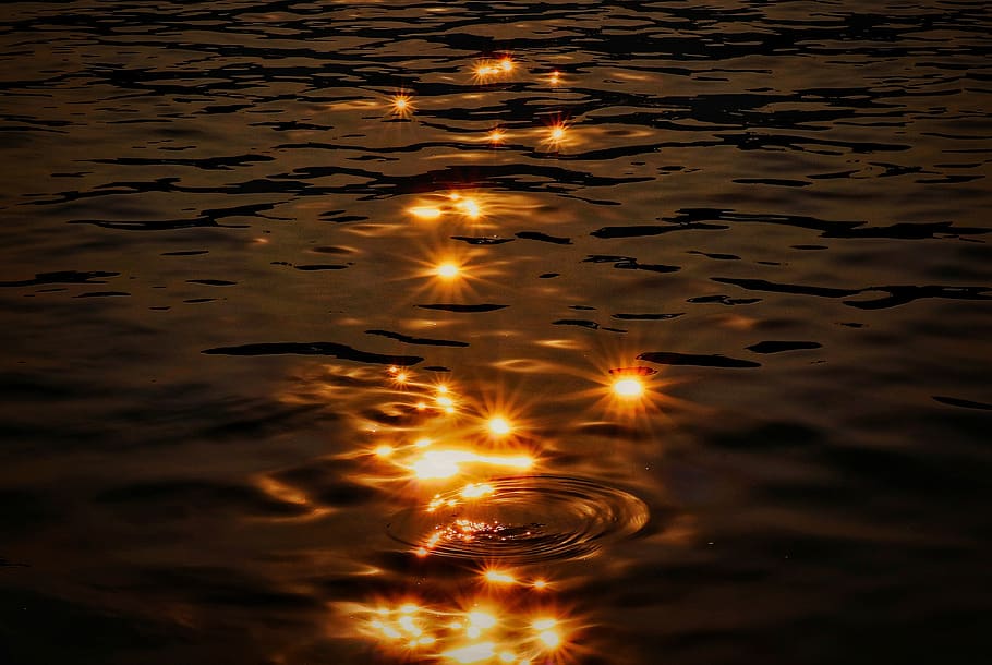 sunset, reflection, evening, dark, desktop, fair weather, shining HD wallpaper