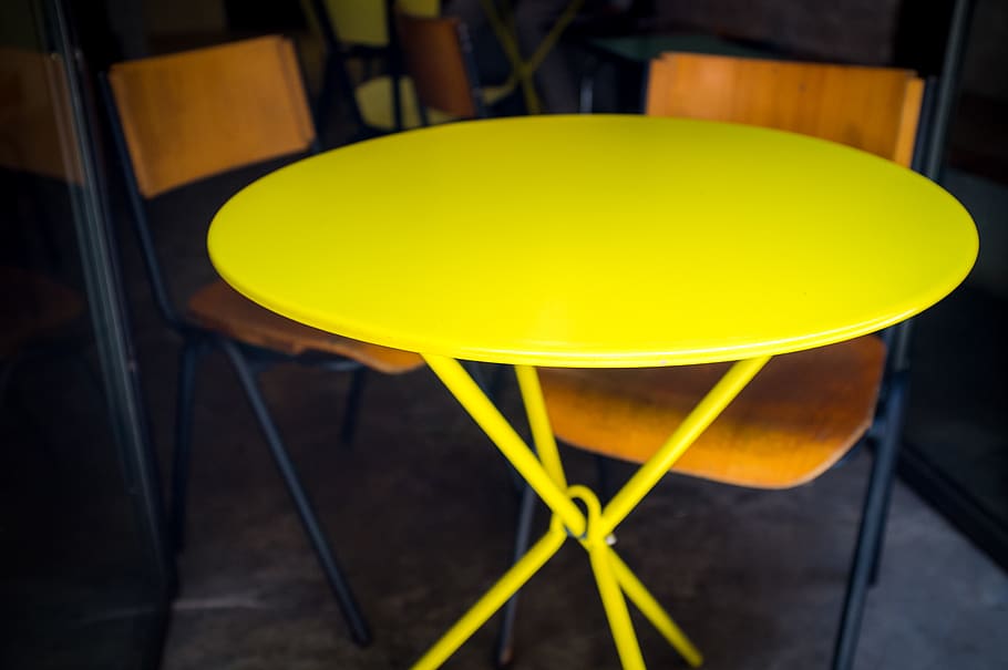 yellow, table, coffee table, cafe, chairs, seat, no people HD wallpaper