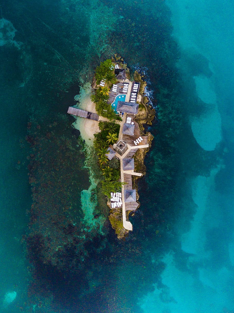 aerial photography of islan, island, landscape, travel, tree