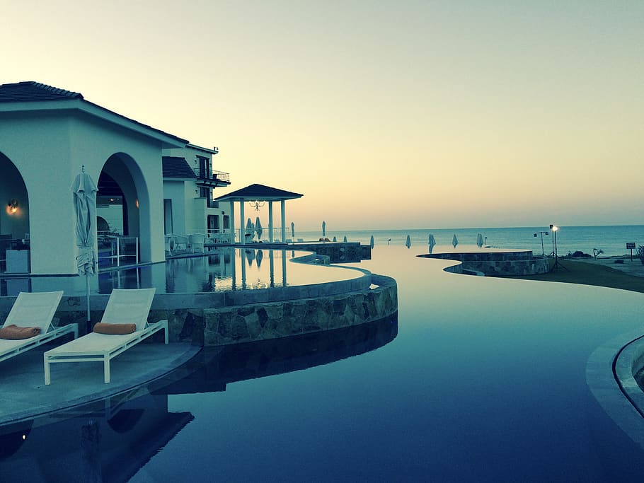 pool, resort, mexico, water, sky, architecture, nature, clear sky HD wallpaper