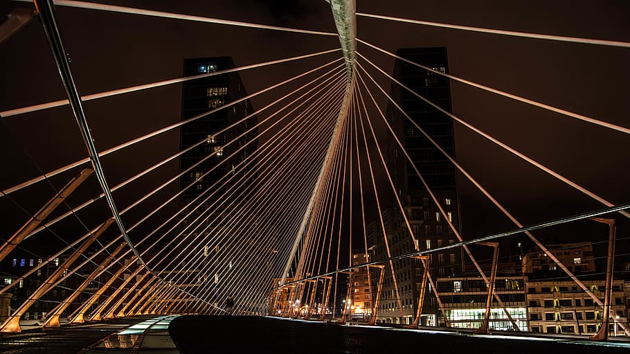 bilbao, spain, bridge, building, river, architecture, transportation HD wallpaper