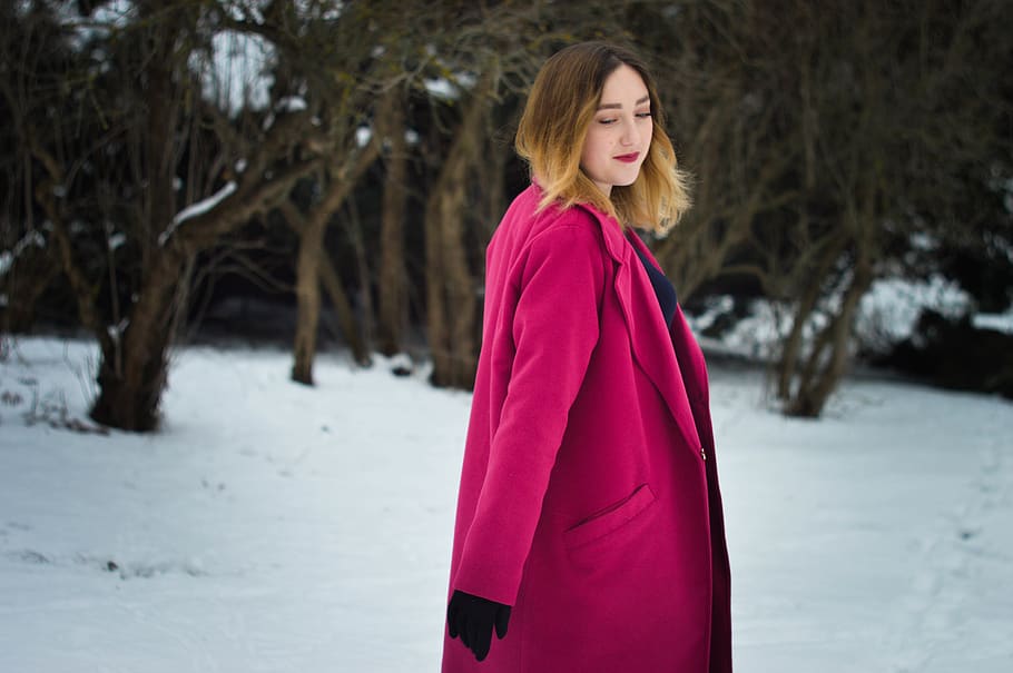 girl, forest, winter, one person, cold temperature, snow, tree HD wallpaper