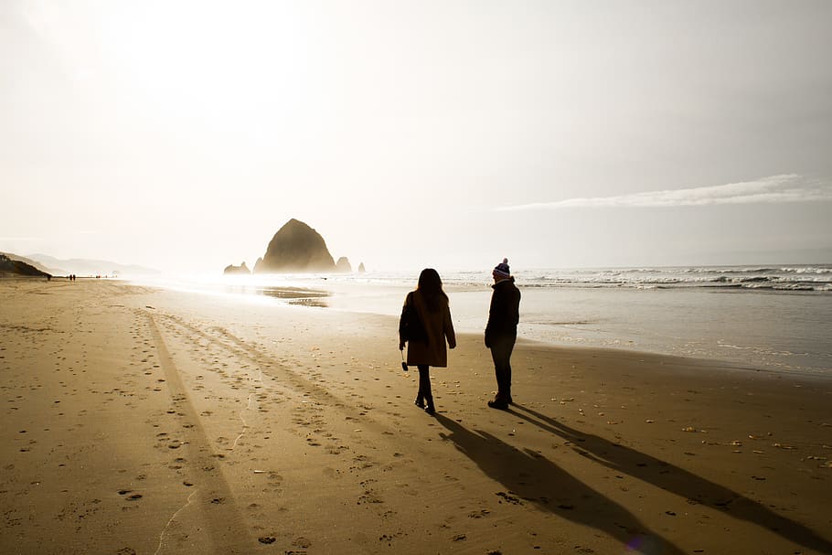 united states, haystack rock, beach, sea, land, water, sky HD wallpaper