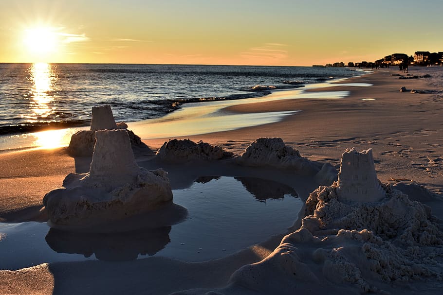 Sunset Over Beach, dawn, nature, ocean, sand, sea, seascape, seashore HD wallpaper