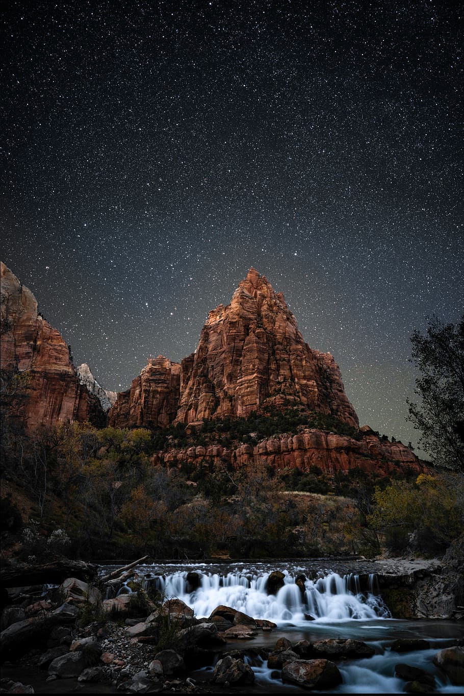 plateau and body of water at night, nature, outdoors, zion national park, HD wallpaper