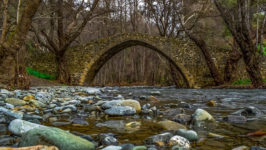 bridge, old, architecture, river, stones, trees, scenery, idyllic HD wallpaper