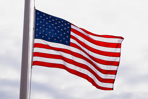 US flag under cloudy sky, symbol, american flag, patriot, waving HD wallpaper