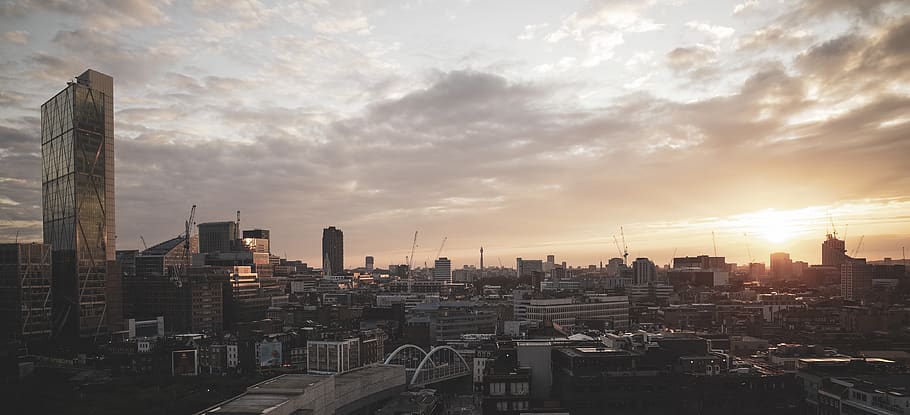 london, united kingdom, shoreditch, broadgate tower, sunset, HD wallpaper