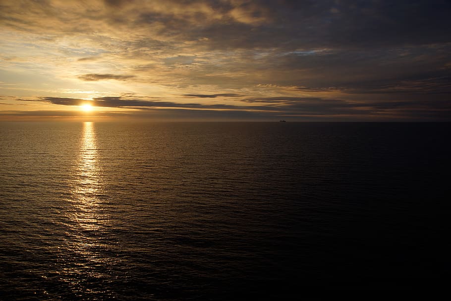 sunset, clouds, sky, evening, sea, nature, dusk, mood, water HD wallpaper