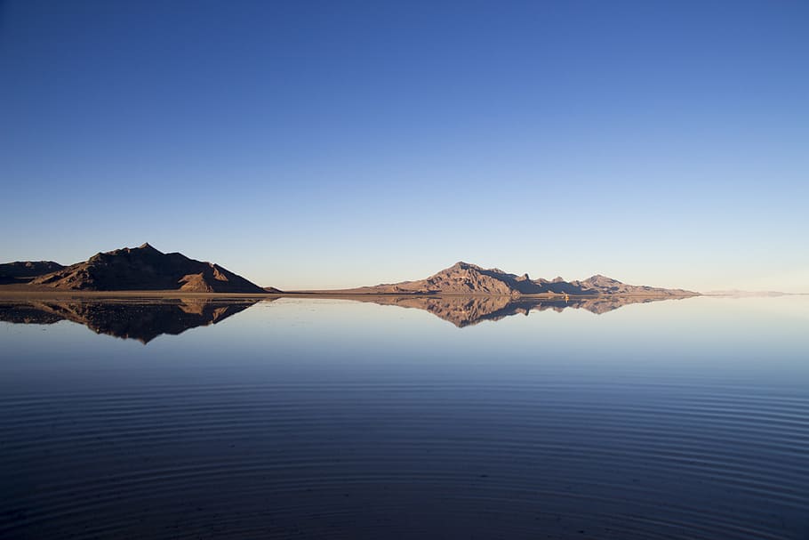 blue, sky, water, reflection, mountains, landscape, tranquility HD wallpaper
