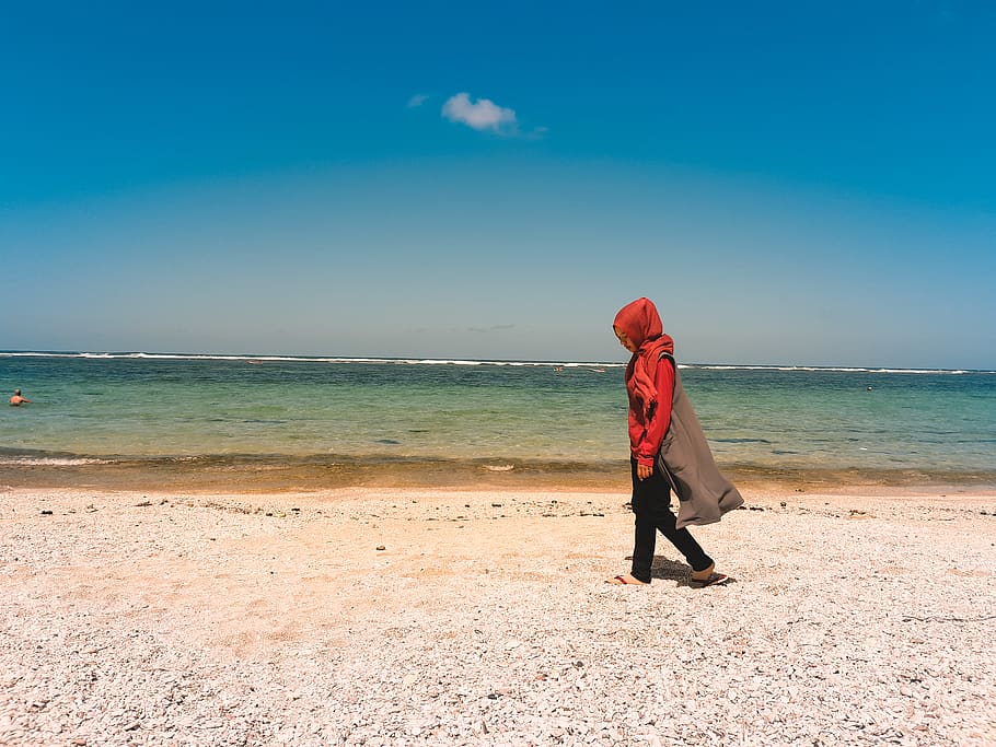 indonesia, bali, sea, beach, water, land, real people, full length HD wallpaper