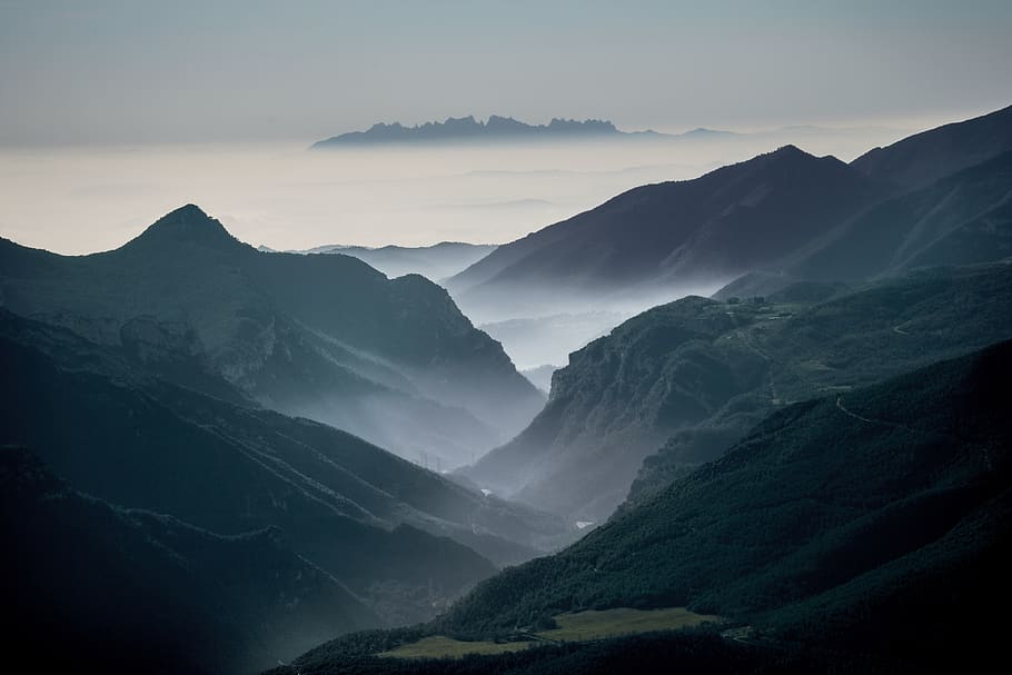 landscape, mountains, nature, clouds, fog, hills, atmosphere HD wallpaper