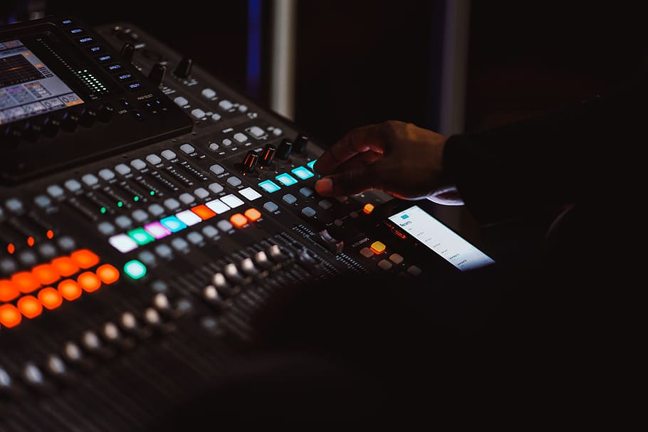 person using audio mixer, button, slider, hand, sound desk, music, HD wallpaper