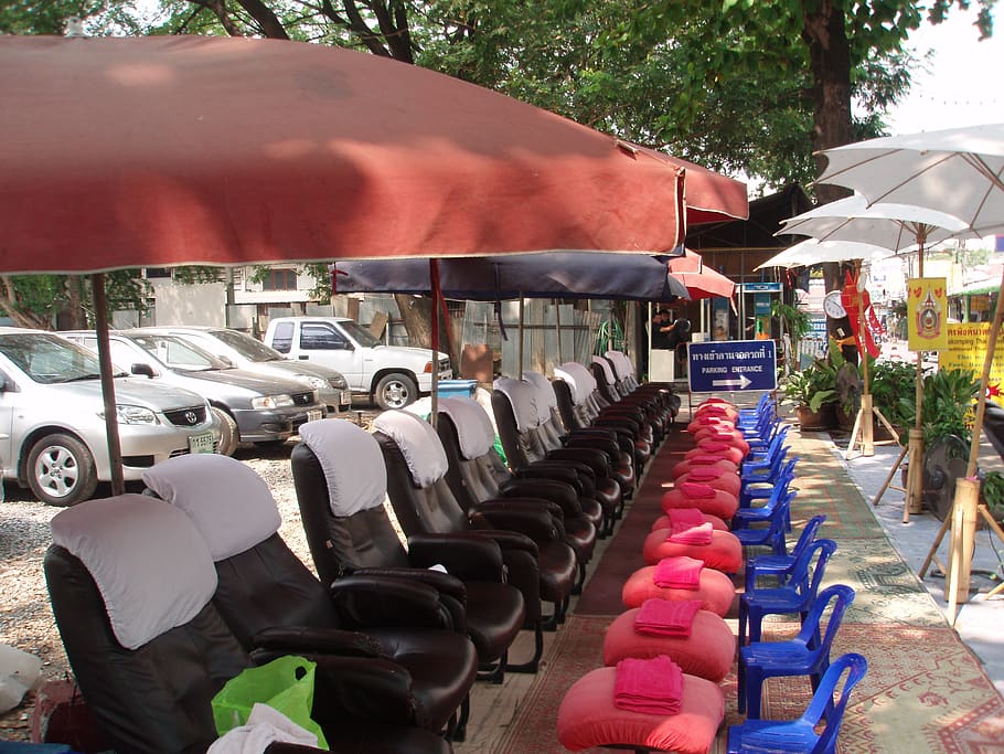 thailand, explore, travel, message, in a row, umbrella, seat HD wallpaper