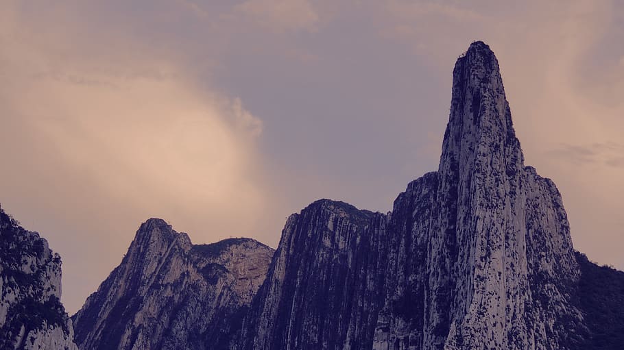 Silhouette of Rocky Cliff, altitude, clouds, daylight, environment HD wallpaper