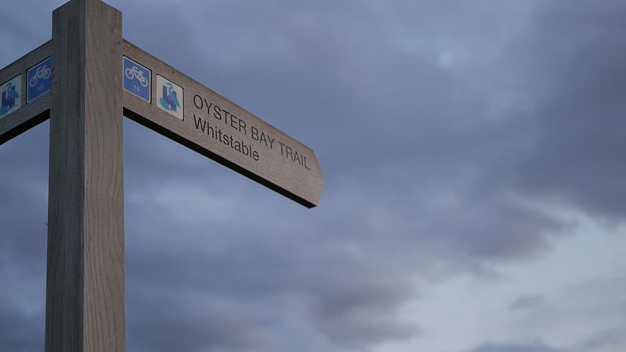 oyster bay trail, sign, bike ride, bike ride sign, whitstable, HD wallpaper