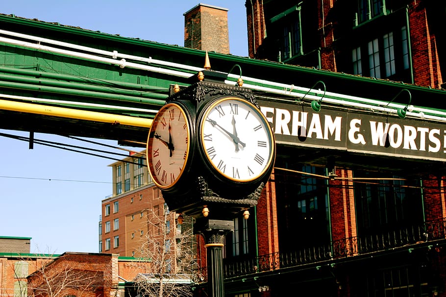 clock, distillery district, toronto, architecture, building exterior HD wallpaper