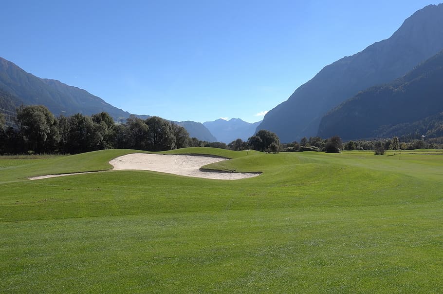 golf course, grass, golfer, nature, green, landscape, tee, east tyrol, HD wallpaper