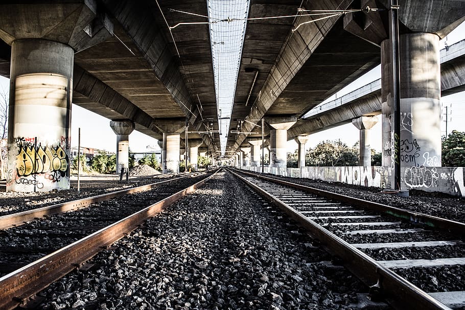 australia, melbourne, under, perspective, tracks, graffiti HD wallpaper