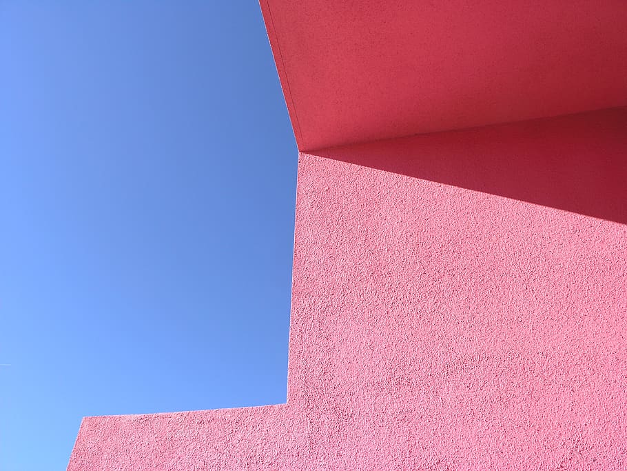 pink structure, architecture, blue, built structure, pink color HD wallpaper