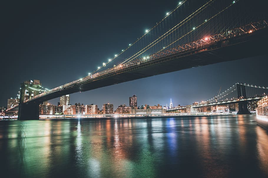 Brooklyn Bridge, NYC, architecture, night, uSA, built structure HD wallpaper