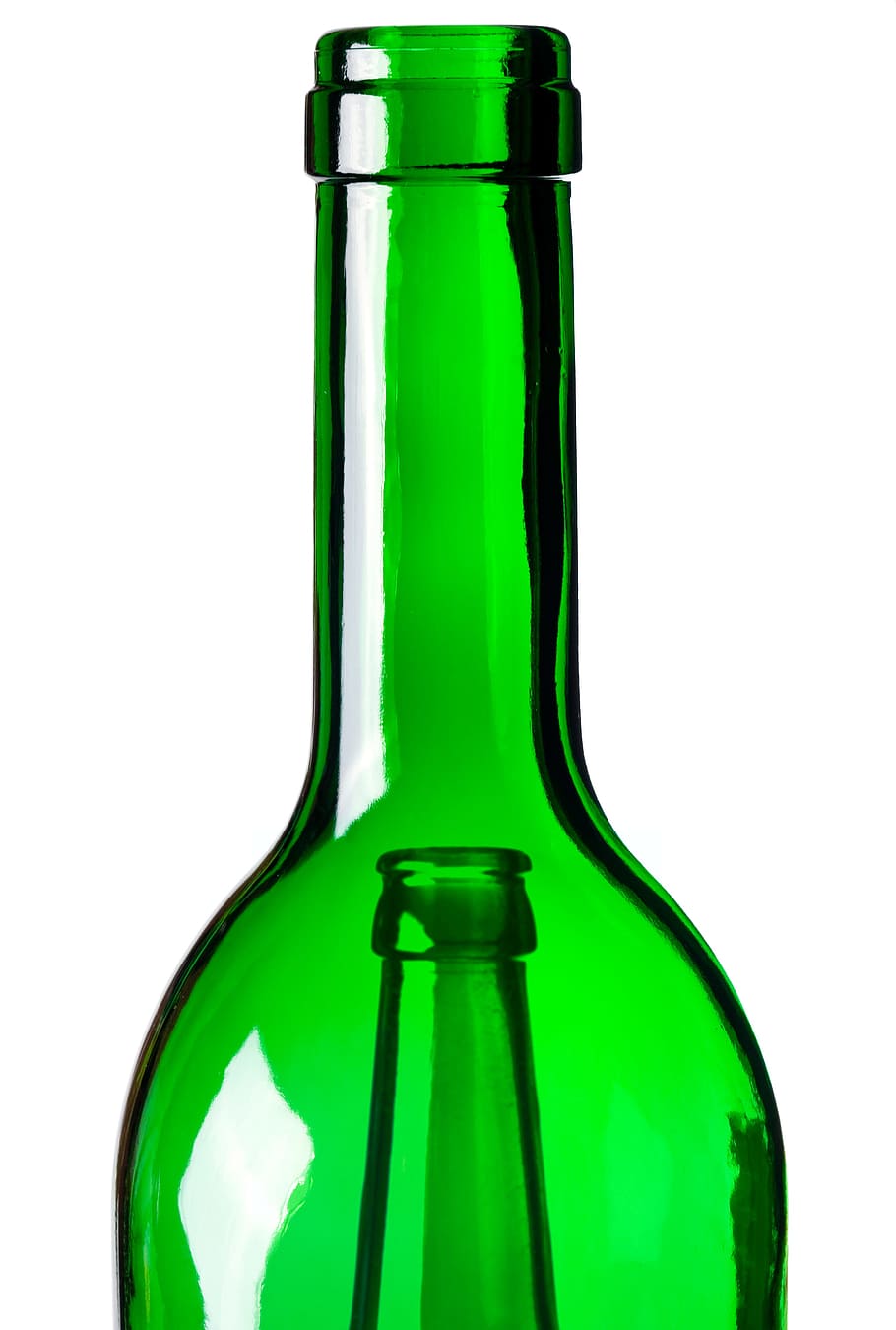 bottles, green, pair, neck, glass, green color, white background HD wallpaper