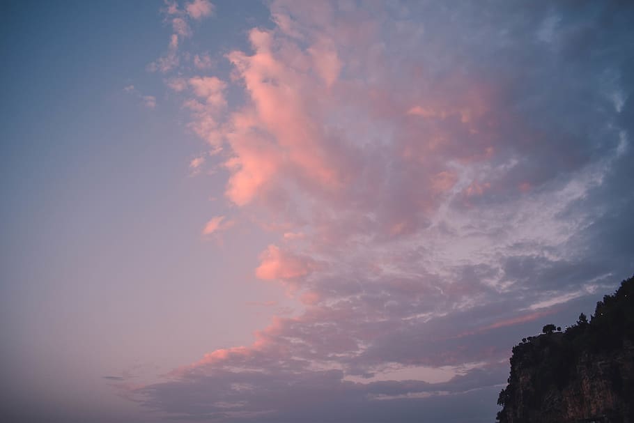 italy, positano, sunrise, clouds, trees, sky, cloud - sky, beauty in nature HD wallpaper