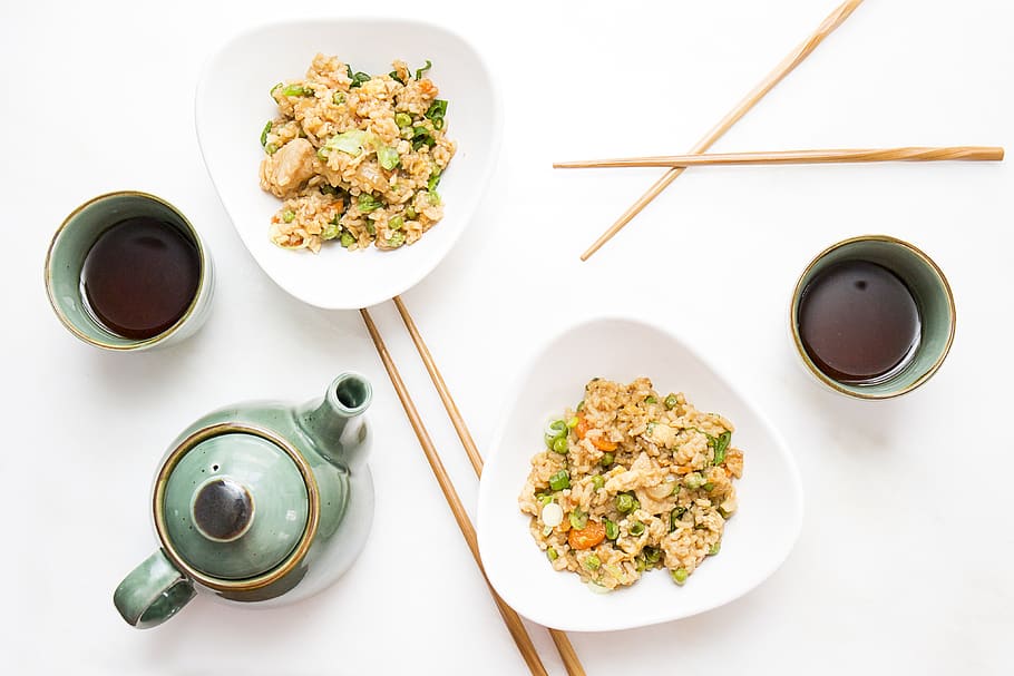 united states, maine, chop sticks, tea, fried rice, vegetables, HD wallpaper