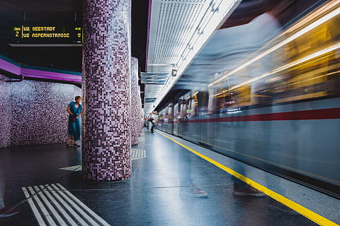 timelapse photo of train passing by station, platform, motion HD wallpaper