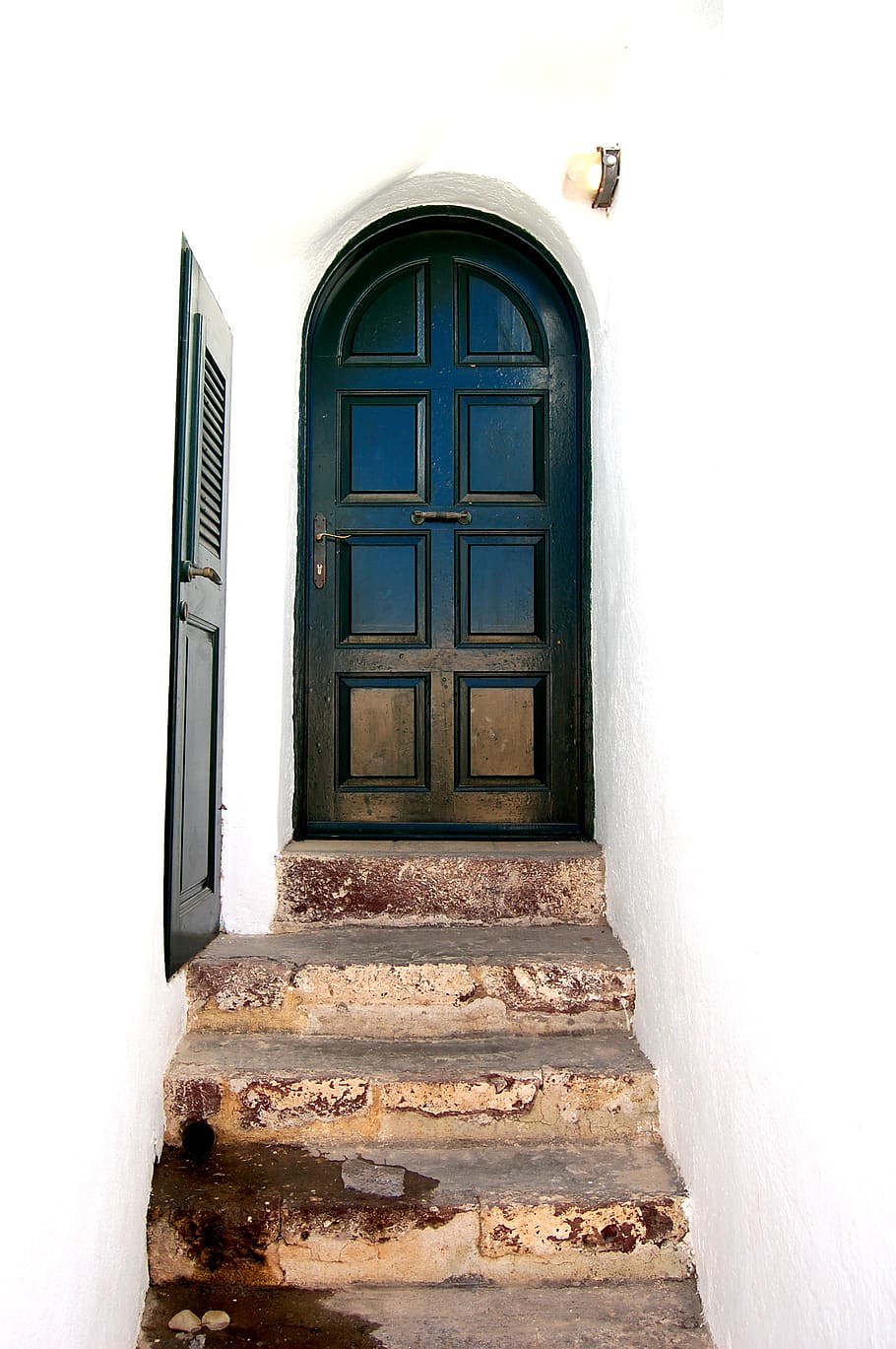 greece, oia, door, steps, santorini, mediterranean, stairs HD wallpaper