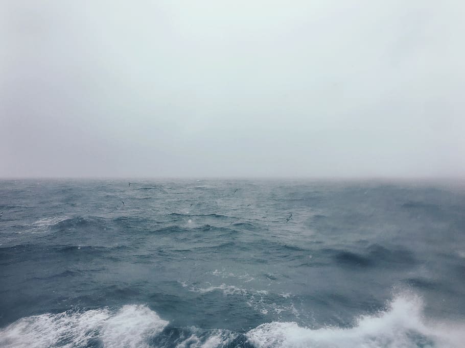 antarctica, water, waves, misty, cloudy, storm, boat, ocean HD wallpaper