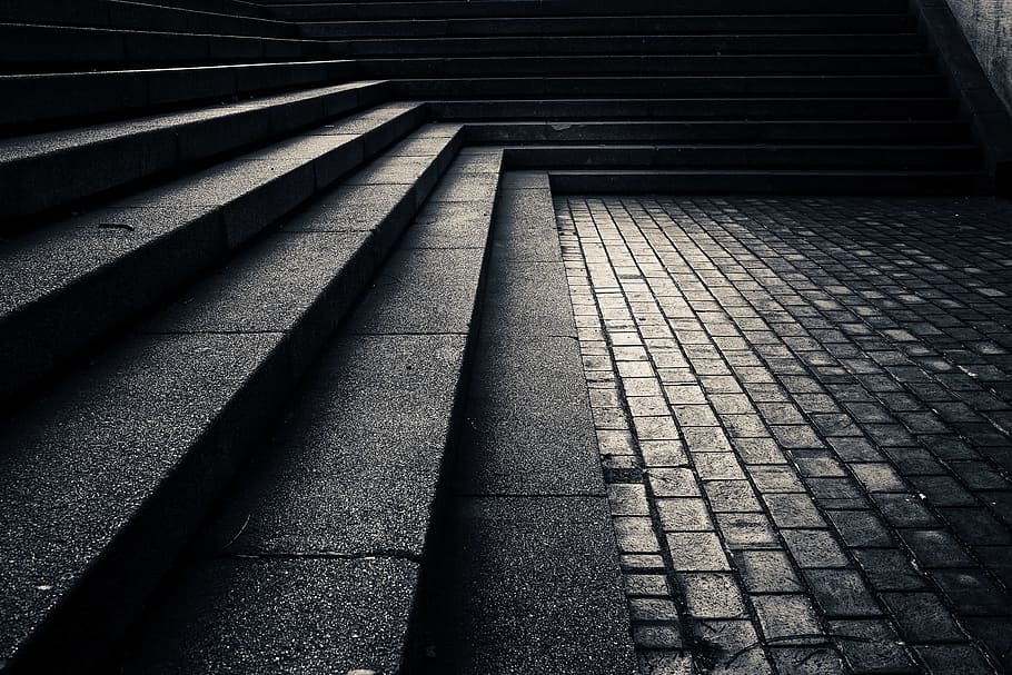 black and white, mood, step, abdandoned, cold morning, stair HD wallpaper