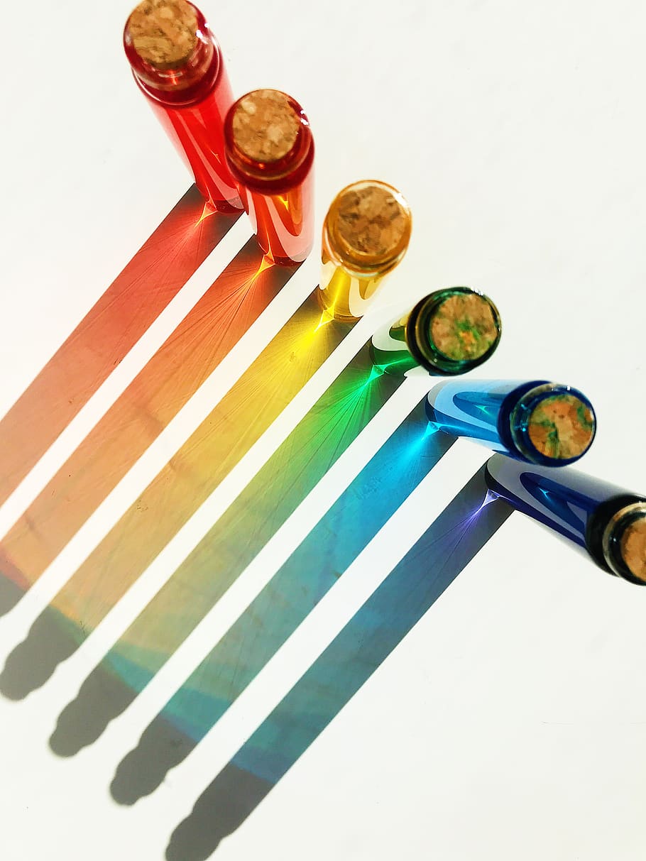 rainbow, colorful, test tubes, pride, light, color spectrum HD wallpaper