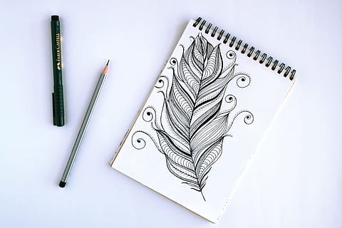 Spring Book With Feather Sketch, abstract, art, artist, beautiful HD wallpaper