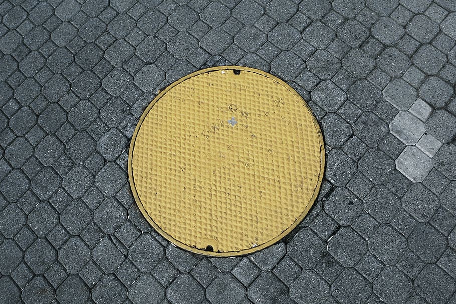 yellow, manhole, cobblestone, pattern, texture, circle, geometric shape HD wallpaper