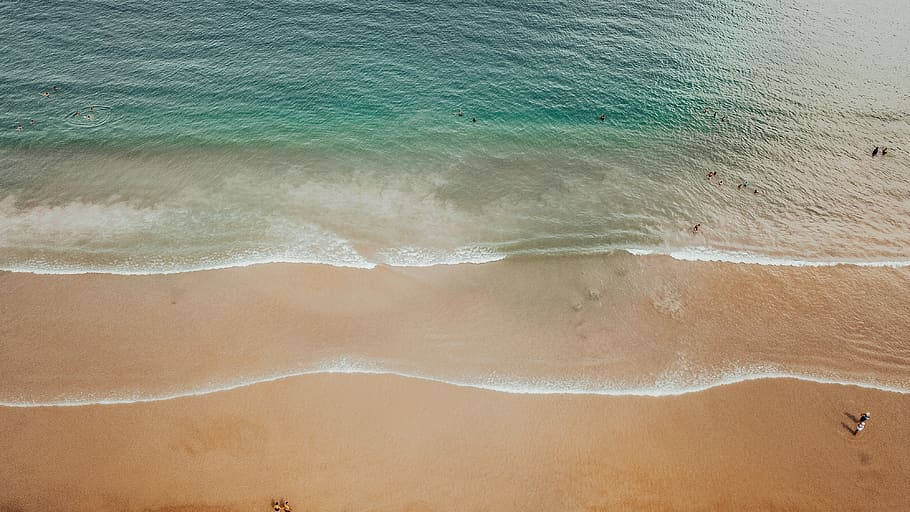 Shore, aerial view, beach, coast, foam, high angle shot, landscape HD wallpaper