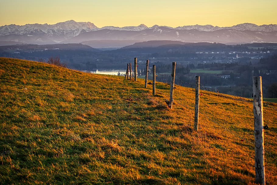 sunset, alpine, landscape, nature, mountains, sky, panorama HD wallpaper
