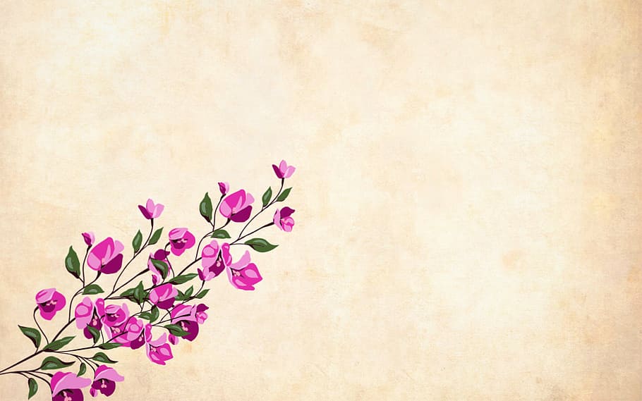 Single branch of plant with many pink flowers., floral, paper