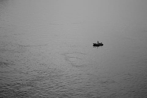 man, alone, water, river, boat, fishing, catching, dnipro, kyiv HD wallpaper