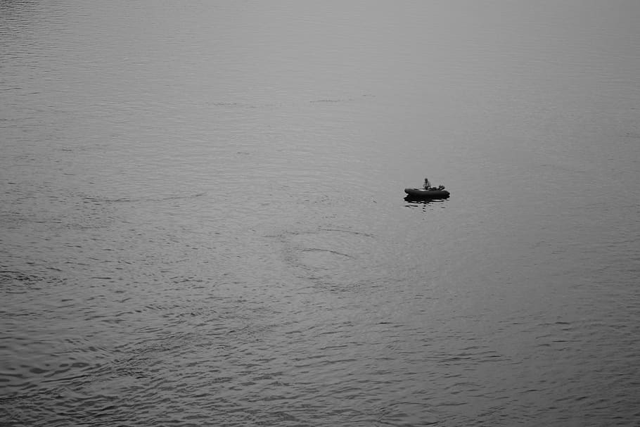 man, alone, water, river, boat, fishing, catching, dnipro, kyiv, HD wallpaper