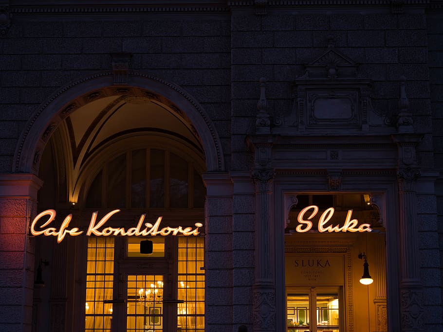storefront during nighttime, lighting, building, urban, town HD wallpaper
