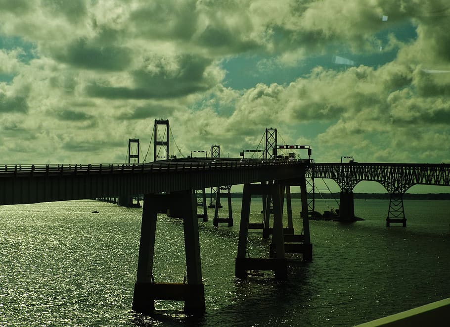 structure, bridge, bay bridge, chesapeake bay, landscape, seascape HD wallpaper
