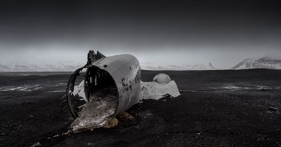 gray metal on seashore, sky, nature, mountain, land, abandoned HD wallpaper