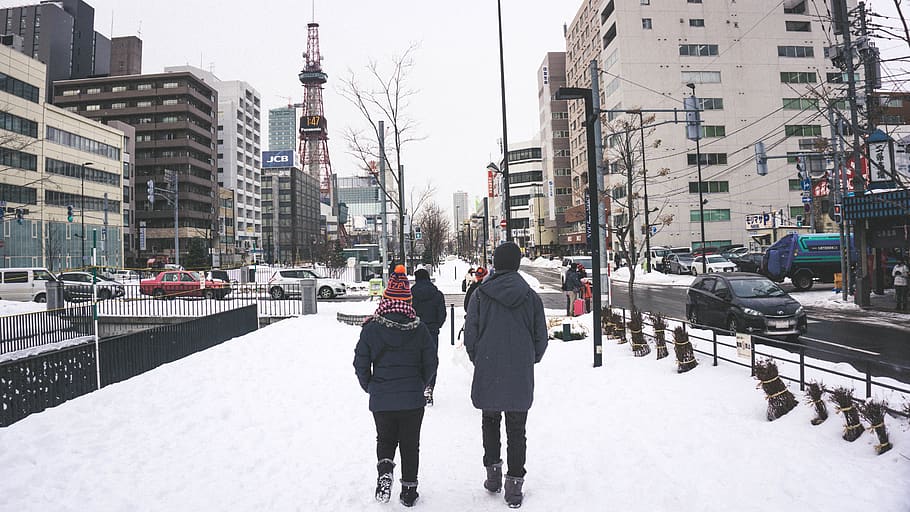 japan, sapporo, holiday, winter, snow, vacation, hokkaido, buildings, HD wallpaper