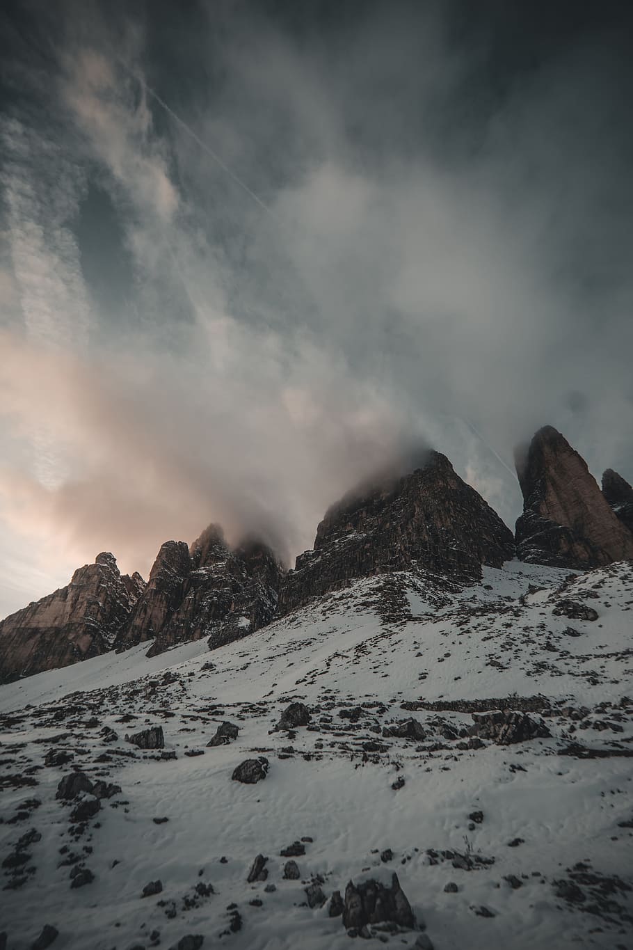 mountain covered with mist, peak, rock, cloudy, stone, landscape HD wallpaper