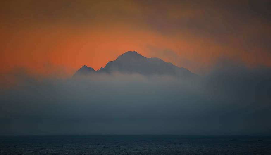 mountain surrounded with clouds painting, sunset, sunrise, landscape HD wallpaper