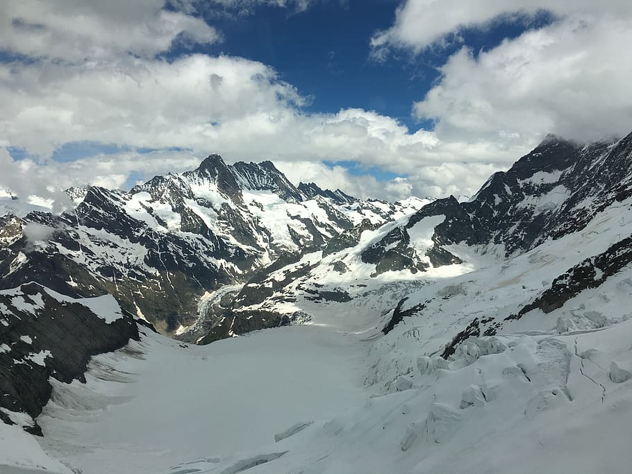 switzerland, lauterbrunnen, jungfraujoch, mountains, sky, snow, HD wallpaper